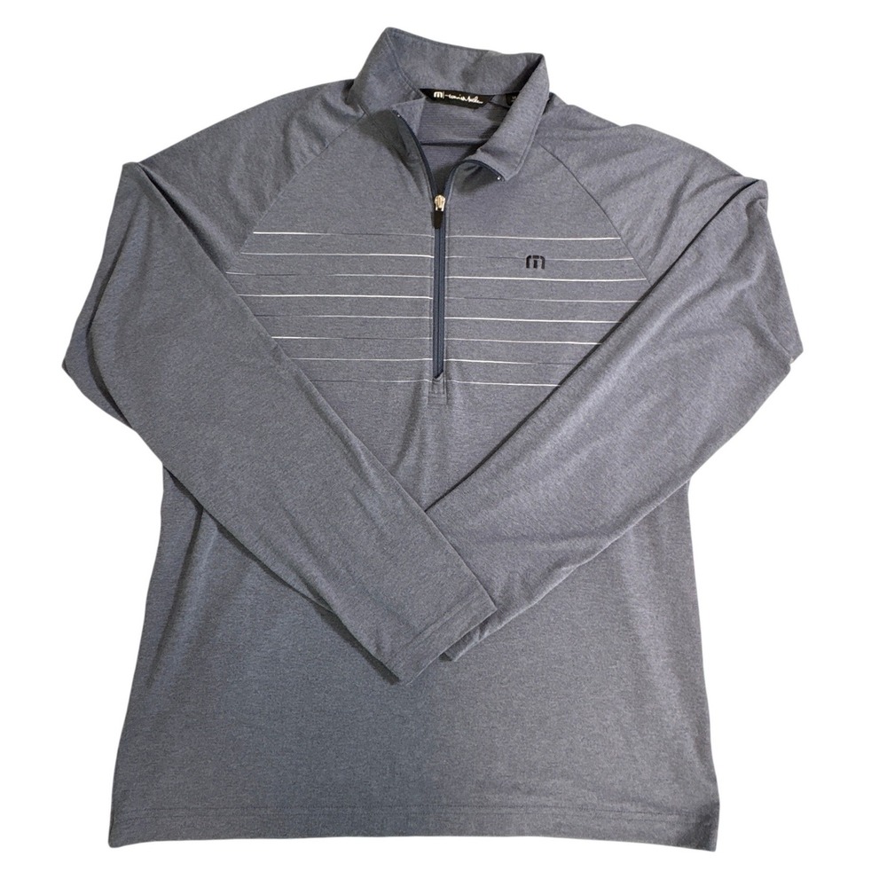TravisMathew Mens Medium Quarter Zip Pullover Heather Blue Gray Striped Golf Top